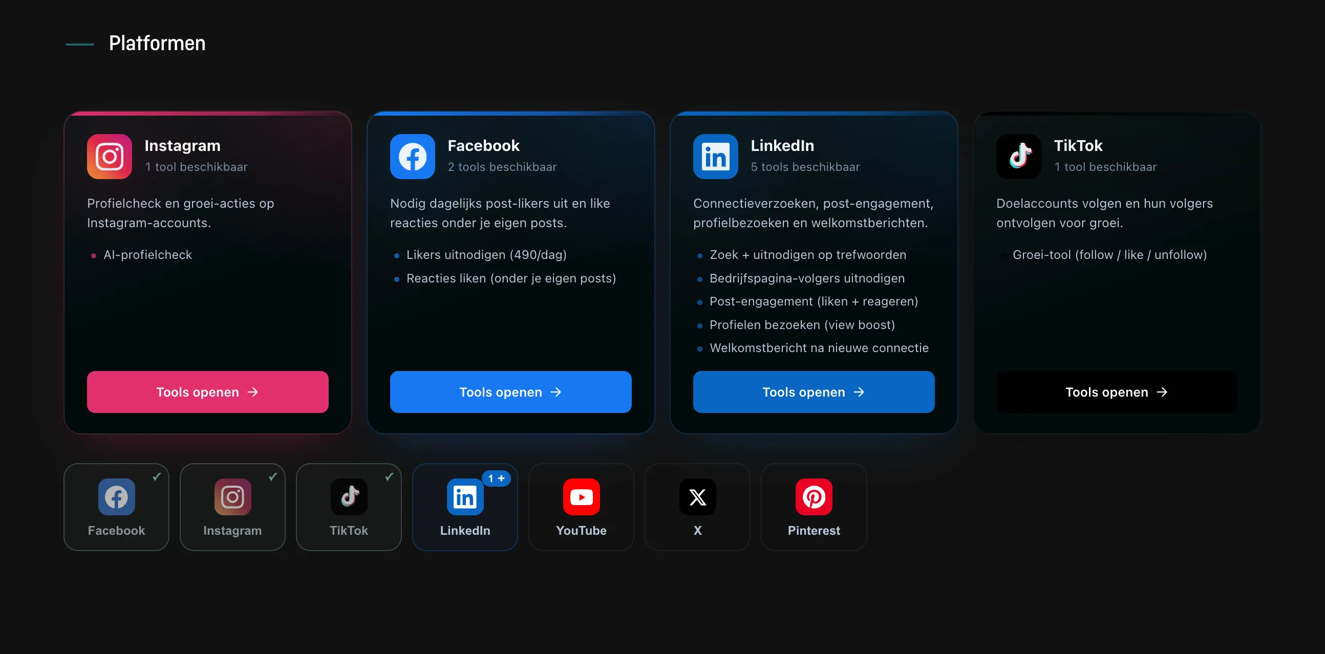 De groeiprogramma's per platform in het Senly-portaal